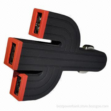 Three USB Car Charger with Rubber Coating, Used for All Smartphones and Tablet PCs, with 4.2mA